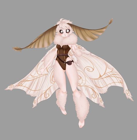 Moth Race Dnd, Luna Moth Humanoid, Bug Fairy Character Design, Anthro Moth Oc, Moths As Humans, White Fluffy Moth, Rock People Fantasy Art, Human Moth Oc, Moth Oc Design