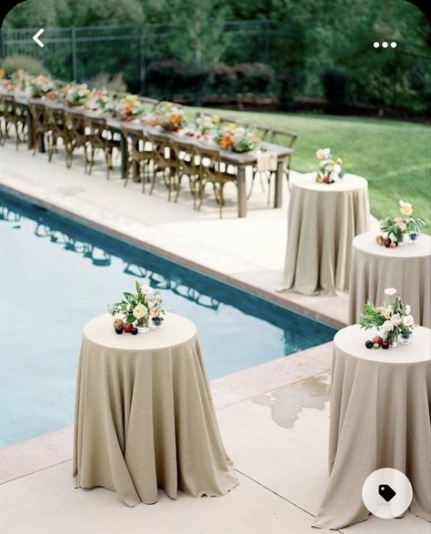 Poolside Wedding Reception, Backyard Wedding Pool, Pool Wedding Decorations, Backyard Engagement Parties, Backyard Wedding Ideas, Wedding Pool Party, Small Backyard Wedding, Pool Wedding, Wedding Stills