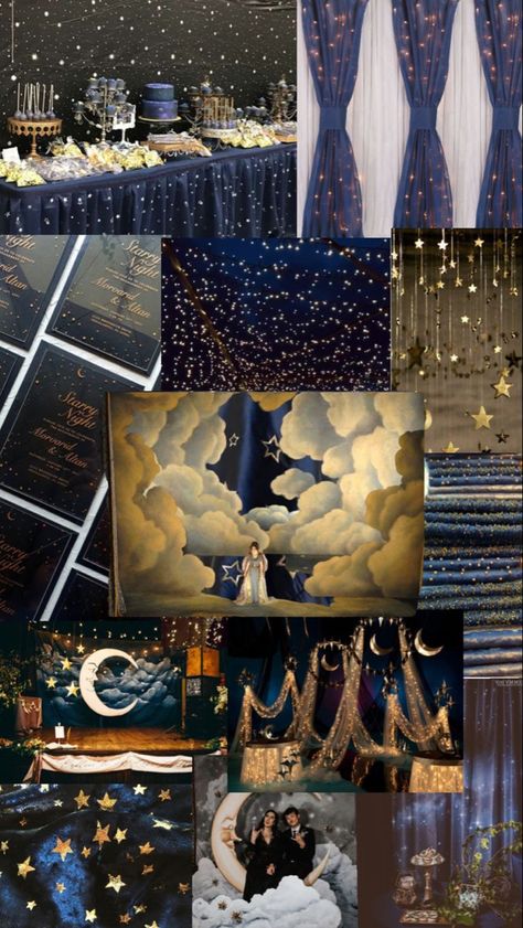 Night Of Stars Party, Mid Summer Nights Dream Prom Theme, Pretty Prom Themes, Blue Hollywood Theme Party, Starlight Theme Party, Starry Night School Dance Theme, Van Gogh Starry Night Prom, Prom Themes Starry Night Decoration Party Ideas, A Night In The Stars Theme