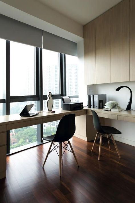 NARROW DESK FACING OUT THE WINDOW Mesa Home Office, Office Desk Designs, Study Table Designs, Minimalist Home Office, Study Room Design, Study Rooms, Modern Home Office, Desk Design, Home Office Design