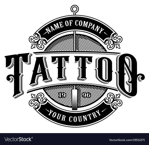 Vintage tattoo studio emblem 4 for white Vector Image Tattoo Shop Logo, Vintage Tattoo, Shop Logo, Tattoo Shop, A Tattoo, Tattoo Studio, Logo Design, White, Black