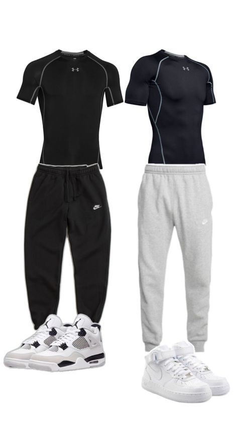 Gym Outfit Men Style, Black Men Fall Fashion, Black Sweatpants Outfit, Sporty Outfits Men, Men Streetwear Fashion, Compression Shirt Men, Gym Outfit Men, Hype Clothing, Teen Swag Outfits