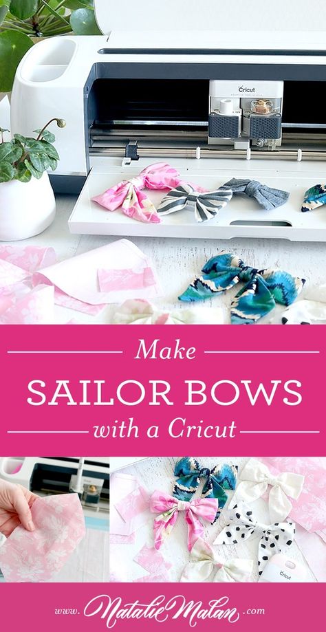 Cricut Sailor Bow Pattern Tutorial and Template SVG - Natalie Malan Sailor Bow Tutorial, Sailor Bow Pattern, Kenzie Outfits, Fabric Bow Tutorial, Sewing Machine Thread, Making Bows, Girls Hair Bow, Hair Bow Tutorial, Sailor Bow