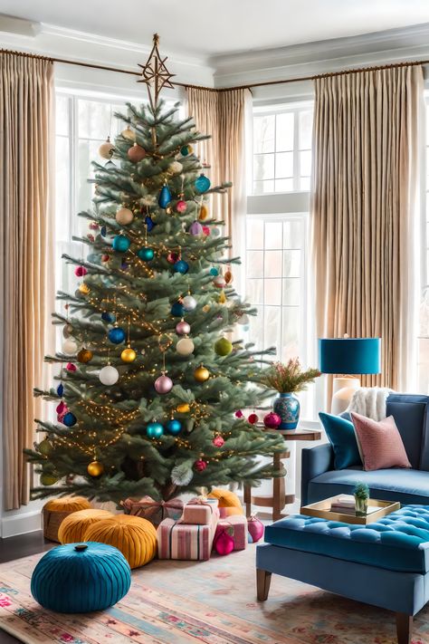 Professional Christmas Tree, Trendy Christmas Trees, Christmas Tree Color Schemes, Designer Christmas Tree, Glamorous Christmas Tree, Christmas Tree Colour Scheme, Decorating A Christmas Tree, Colorful Christmas Decorations, Contemporary Christmas Trees