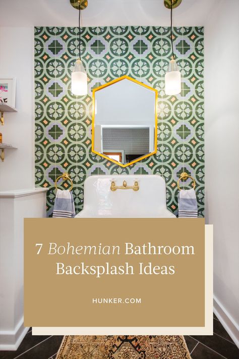 Fun Bathroom Tile, Bathroom Mosaic Tile Ideas, Bathroom Backsplash Ideas, Bathroom Mosaic Tiles, Bohemian Tiles, Funky Bathroom, Patterned Bathroom Tiles, Boho Bathroom Ideas, Patterned Tile Backsplash