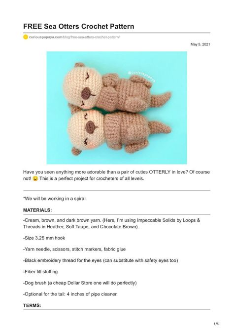 FREE Sea Otters Crochet Pattern Crochet Otters Free Pattern, Otter Pattern Crochet, Otters Crochet, Otter Amigurumi Free Pattern, Otter Crochet Pattern Free, Crochet Oddities, Crochet Sea Otter, Crochet Otter Pattern, Otter Crochet Pattern