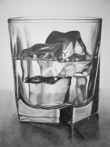 Glass & Water Drawing by Pepei (Poland) Reflective Objects, Drawing Heart, Pencil Sketches Easy, Bottle Drawing, Observational Drawing, Water Drawing, Object Drawing, Still Life Drawing, Art Pencil