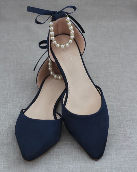 Fall Wedding Shoes, Navy Blue Heels, Holiday Shoes, Evening Flats, Pointy Toe Flats, Bridesmaid Shoes, Womens Wedding Shoes, Blue Flats, Prom Shoes