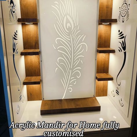 Acrylic corian teakwood any material we can make home temple fully customised as per your requirement and provide you with beautiful designs and exquisite finishing of mandir #acrylicmandir #acrylictemple #corianmandir #poojamandir #hometemple #plywoodmandir #backlitmandir #homemandir #peacockfeathers Do you like this peacock feather acrylic design?? Frll free to share your suggestions Acrylic Mandir Design, Acrylic Mandir, Pooja Unit, Mandir Design, Pooja Mandir, Living Room Tv Unit Designs, Living Room Tv Unit, Pooja Room Design, Acrylic Design