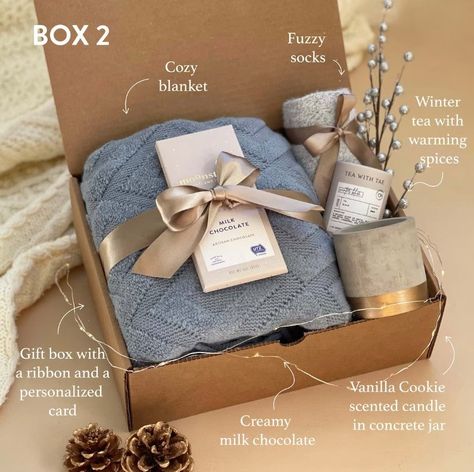 "Cozy Gift Box with Blanket, Socks, Candle - Classy Gift Basket for Women - Self Care Gift Box, Care Package, Gifts for Her for Any Occasion Height: 11 inches Length: 8 inches Width: 4 inches BOX 1 ✭ Acrylic throw blanket (50x60\") ✭ Mini cappuccino mug with reactive glaze (5 oz) ✭ Scented candle (vanilla cookie) ✭ Premium fuzzy socks (fit sizes 6-10) ✭ Loose-leaf herbal tea ✭ Mini wooden spoon ✭ Complimentary personalized card (150 characters or less) ✭ Complimentary gift box with ribbon and crinkle paper BOX 2 ✭ Acrylic throw blanket (50x60\") ✭ Milk chocolate (3 oz) ✭ Scented Candle in a Concrete Jar ✭ Winter tea in a tube ✭ Fuzzy socks ✭ Complimentary personalized card (150 characters or less) ✭ Complimentary gift box with ribbon and crinkle paper BOX 3 ✭ Acrylic throw blanket (50x60\" Classy Gift Baskets, Gift Basket For Women, Sympathy Basket, Sympathy Gift Baskets, Heartfelt Condolences, Candle Vanilla, Hygge Gifts, Winter Tea, Condolence Gift