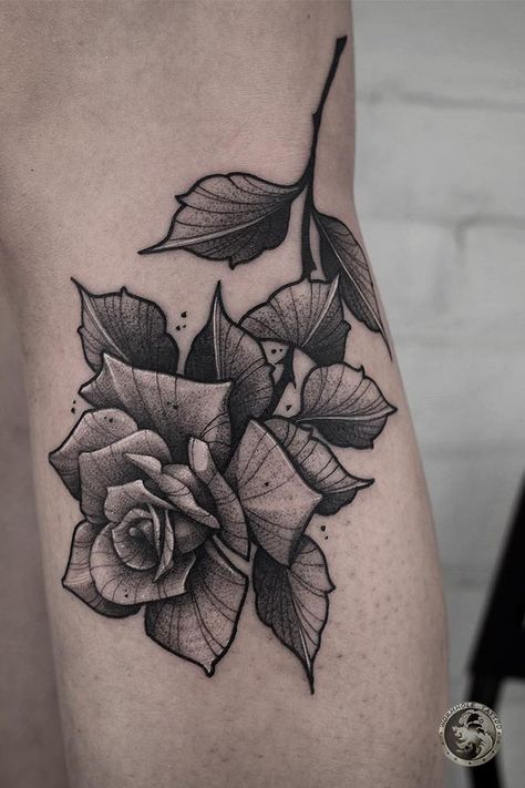 Black And Gray Rose Tattoo, Gray Rose Tattoo, Rose Tattoo For Women, Flowers Reference, Black And Grey Rose Tattoo, Neo Traditional Roses, Blackwork Rose, Stippling Tattoo, Dark Roses Tattoo