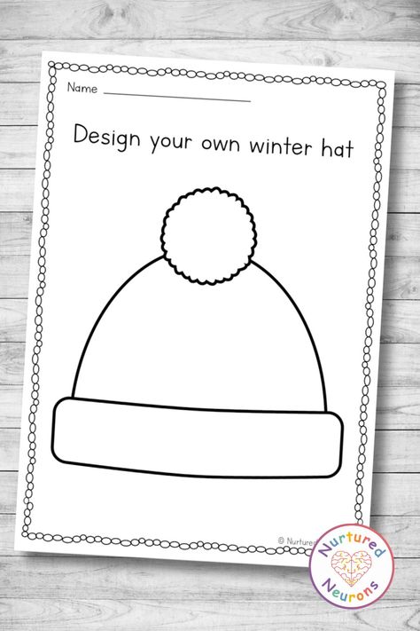 Hats Preschool Activities, The Hat Book Activities Preschool, Winter Hat Coloring Page, Clothes For Preschool Activities, Winter Clothes Activities Preschool, Winter Hat Template Free Printable, Winter Hat Printable, Winter Clothes Preschool Activities, Winter Clothes Activities