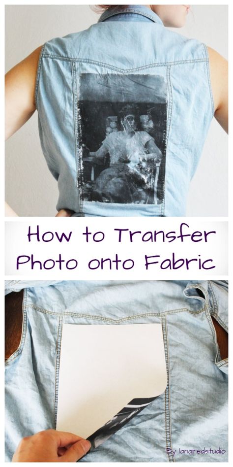 How to Transfer Photo onto Fabric DIY Tutorial Diy Photo Transfer To Tshirt, How To Transfer A Picture To A Shirt, How To Print On Denim, Transferring Pictures To Fabric, Picture Transfer To Fabric, Diy Shirt Transfer, Photo On Fabric Diy, Transfer Picture To Fabric, Transfer Photo To Shirt Diy