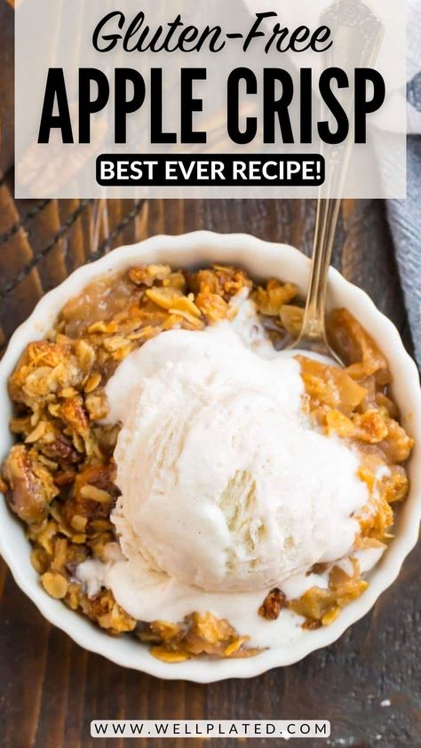 A cozy Gluten Free Apple Crisp with almond flour oat topping over a warm apple cinnamon filling. One of the best easy apple dessert recipes! Apple Crisp With Almond Flour, Easy Apple Dessert Recipes, Apple Crisp Gluten Free, Paleo Apple Crisp, Apple Crisp No Oats, Apple Dessert Recipes Easy, Crockpot Apple Crisp, Gluten Free Apple Pie, Vegan Apple Crisp