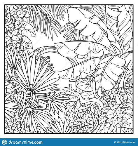 Jungle Doodle, Jungle Sketch, Drawing For Coloring, Jungle Room Decor, Jungle Drawing, Jungle Coloring Pages, Big Banana, Exterior Murals, Contour Line Drawing