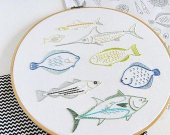 Modern Hand Embroidery Patterns, Fish Designs, Stitch Stuff, Embroidery Stitches Tutorial, Embroidery Patterns Vintage, Stitch Book, Simple Embroidery, Hand Embroidery Pattern, 자수 디자인