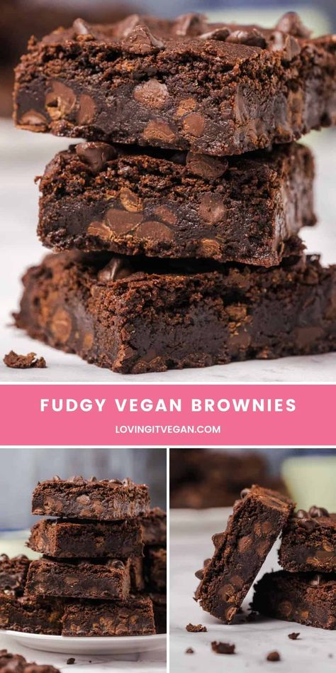 These vegan brownies are the fudgiest, most delicious, best brownies ever! Super easy to make, loaded with chocolate and soon to be your new favorite recipe. #vegan #dairyfree | lovingitvegan.com Fudgy Vegan Brownies, Best Vegan Brownies, Vegan Brownies Recipe, Vegan Brownies, Butter Brownies, Vegan Brownie, Best Brownies, Brownies Recipe, Vegan Chocolate Chip