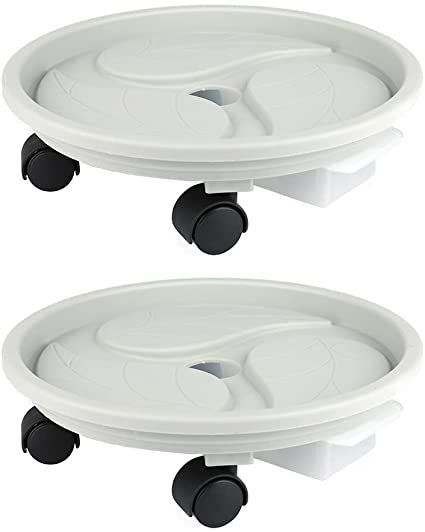 BangQiao 2 Pack 8.80 Inch Base Dia Gray Plastic Round Rolling Plant Caddy with Wheels, Drainage,and Water Container, Plant Pot Dolly Trolley Roller Stand Holder with Caster for Indoor Outdoor Planter Plant Caddy, Plant Stand With Wheels, Inch Plant, Plant Saucer, Plant Tray, Water Container, Indoor Outdoor Planter, 110 Lbs, Water Containers