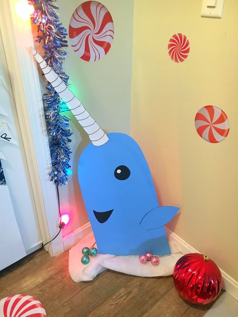 Christmas Floats Parade Ideas Elf, Movie Themed Christmas Decorations, Sea Of Swirly Twirly Gumdrops Decorations, Buddy The Elf Narwhal, Narwhal From Elf, Elf Movie Parade Float Ideas, Elf Desk Decorations, Elf Christmas Party Decorations, Diy Elf Movie Decorations