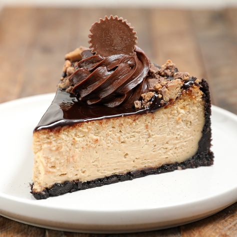 Reese's Peanut Butter Cup Cheesecake The Salty Cooker, Cup Cheesecake, Pineapple Fluff, Peanut Butter Cup Cheesecake, Chocolate Fudge Sauce, Reese's Peanut Butter Cup, Pineapple Recipes, Peanut Butter Cheesecake, Chocolate Sandwich