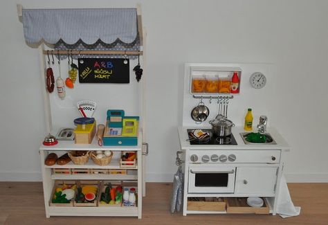 Play kitchen and market stall Ikea Hack  -Love it! If we didn't already have a play kitchen I would be all over this! Ikea Rast Nightstand, Ikea Play Kitchen, Cocina Diy, Market Stands, Play Kitchens, Kids Play Kitchen, Diy Play Kitchen, Ikea Hackers, Market Stall