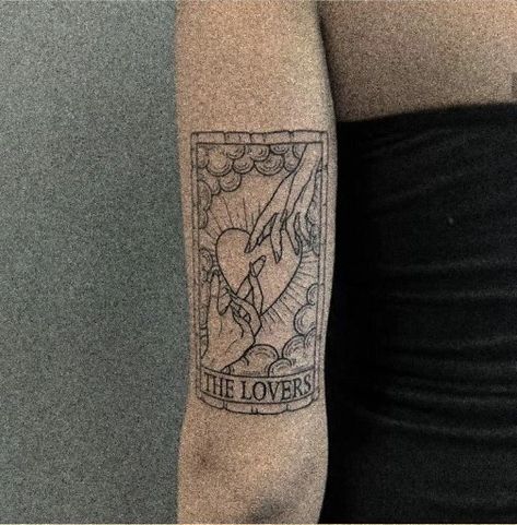 Tarot Tattoo Ideas, Tarot Card Tattoo Design, The Lovers Tarot Card Tattoo, Hunter Tattoo, Lovers Tarot Card, Tarot Card Tattoo, Tarot Tattoo, Card Tattoo Designs, The Lovers Tarot Card