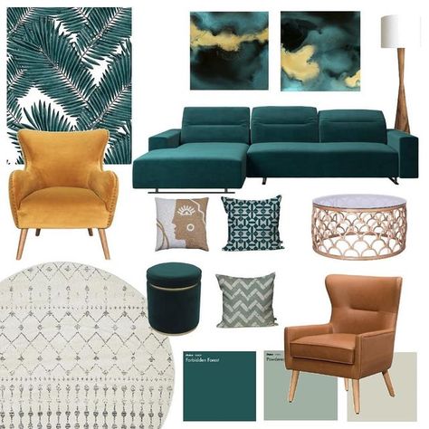 E-design & Decorating on Instagram: "#moodboardmonday #mondaymoodboard Gosh, it's been a while since I last posted a Monday Moodboard, which is a shame because I love doing them. This emerald green #inspoboard is inspired by an article I recently read discussing the durability of emerald green and darker greens when it comes to interior decoration. I couldn't agree more. I know many people love decorating with blue shades, but for me, it's all about the greens. Green is both a calming but a Sofa Verde Esmeralda, Emerald Green Interior Design, Emerald Green Interior, Living Verde, Emerald Green Couch, Green Couches, Emerald Green Living Room, Decorating With Blue, Emerald Green Sofa