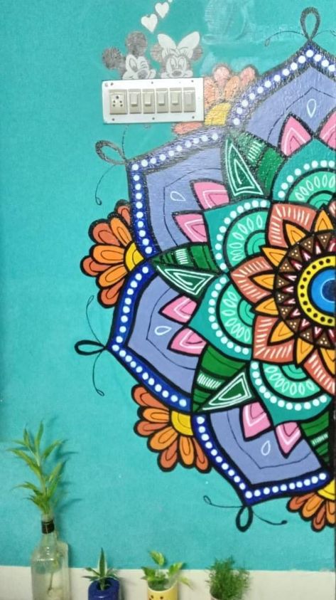 #Mandala#wallpainting#aesthetic Colorful Maximalism, Tree Wall Painting, Kids Mural, Painted Porch, Mural Bedroom, Traditional Decoration, Cafe Wall Art, Diy Furniture Decor, Murals For Kids