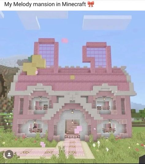 My Melody Minecraft, Villa Minecraft, Minecraft Town, Templat Kotak, Rumah Minecraft Sederhana, Minecraft Blocks, Minecraft House Plans, Bangunan Minecraft, Hello Kitty House