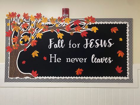 Fall Faith Bulletin Boards, Fall For Jesus Bulletin Board, Fall Leaf Bulletin Board, Church Bulletin Board Ideas Fall, October Church Bulletin Board Ideas, Fall Jesus Bulletin Board, Fall Bulletin Boards Christian, Christian Fall Door Decorations Classroom, October Bulletin Board Ideas Christian