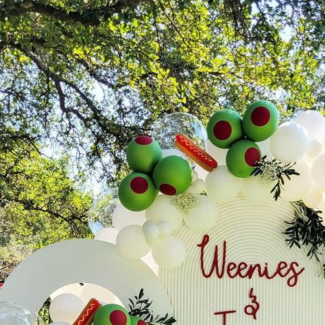 Modern Bounce Houses | Austin, Texas on Instagram: "What a fun and creative combination! Martinis and hotdogs make the perfect pair at this event designed by the talented Whim and Proper! Cheers to a fabulous celebration!🍸🌭🎈  Design and balloons: @whimandproper_  Panels and laser cut lettering: @modishmatters" Martini Balloon Arch, Martini Balloon, Celebration Design, Bounce Houses, Bounce House, Balloon Arch, Austin Texas, Event Design, Hot Dogs