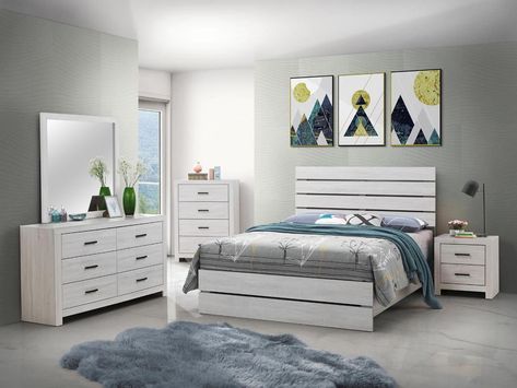 Brantford 5-piece Queen Panel Bedroom Set Coastal White - Walmart.com Wooden Bedroom Set, Rustic Bedroom Sets, Nightstand Dresser, 5 Piece Bedroom Set, Wood Bedroom Sets, Murphy Cabinet Bed, Coastal White, Bedroom Upgrade, Upholstered Bedroom