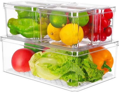 Moretoes Fridge Organizer, 5pcs, Clear Refrigerator Organizer with Lid, Bins Set, Stackable, BPA-Free, Fruit Storage Containers, Plastic Pantry Organizer and Storage Fruit Storage Containers, Clear Refrigerator, Fridge Containers, Fridge Organizers, Refrigerator Organizer, Fridge Organizer, Pantry Bin, Clean Refrigerator, Organizer Bins