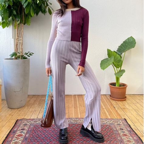 Brand New, Only Worn Once Isalis Knit Pants In Lavender. In Perfect Condition, Very Comfy Lavendar Pants, Crochet Top Outfit, Knit Pants, Color Purple, Boot Cut, Knit Top, Color Blocking, Crochet Top, Two Piece Pant Set