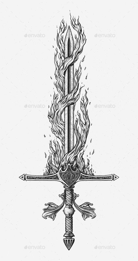 With Fire and Sword by Elymas | GraphicRiver Ladies Tattoo, Vector Tattoo, Medieval Tattoo, Flame Tattoos, Chinese Tattoo, Fire Tattoo, Design Mandala, Simple Tattoo, Tattoo Style Drawings