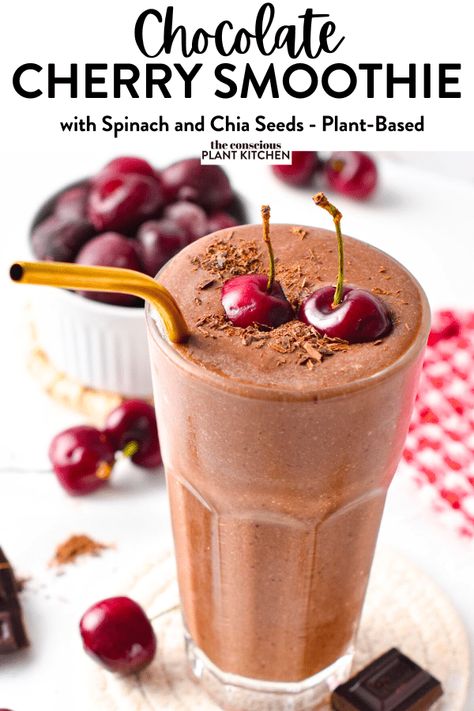 Cherry Smoothie Recipes, Conscious Plant Kitchen, Chocolate Smoothie Recipes, Cherry Smoothie, Plant Kitchen, Chocolate Granola, Yummy Smoothie Recipes, Chocolate Smoothie, Chocolate Fruit