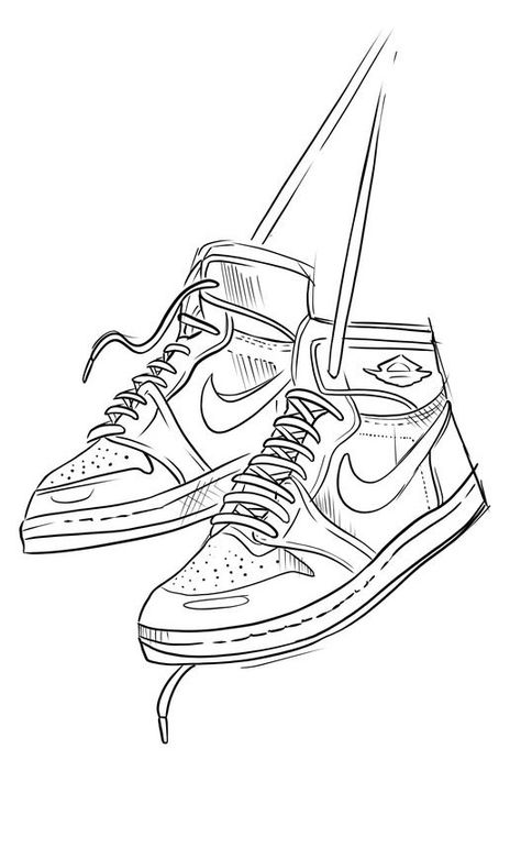 Jordan Shoes Sketch Drawing, Nike Shoes Art Drawing, Nike Shoe Outline Drawing, Drawing Of Jordans, Jordan 1 Tattoo Design, Sneaker Head Tattoo Ideas, Jordan Shoes Sketch, Nike Shoes Coloring Pages, Jordan Shoes Tattoo