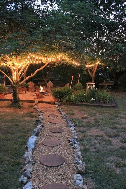 Stunning & Inspiring Outdoor Fire Pit Areas | The Happy Housie نباتات منزلية, Large Backyard, Backyard Lighting, Backyard Fire, Fire Pit Backyard, Dream Backyard, Camping Ideas, Backyard Fun, Architecture Portfolio