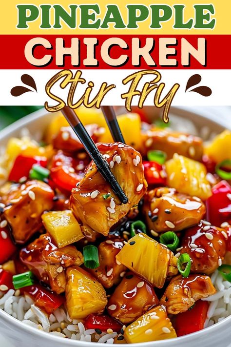 This pineapple chicken stir-fry is quick, easy, and even more flavorful than takeout! In just 20 minutes, you'll have a healthy meal everyone will devour. Pineapple Teriyaki Chicken Stir Fry, Cheap Healthy Chicken Dinners, Easy Cheap Chinese Food Recipes, Pioneer Woman Orange Ginger Steak Stir Fry, Chicken Stir Fry With Bell Peppers, Pineapple Stir Fry Recipes, Healthy Asian Stir Fry, Different Stir Fry Recipes, Chicken Recept Healthy