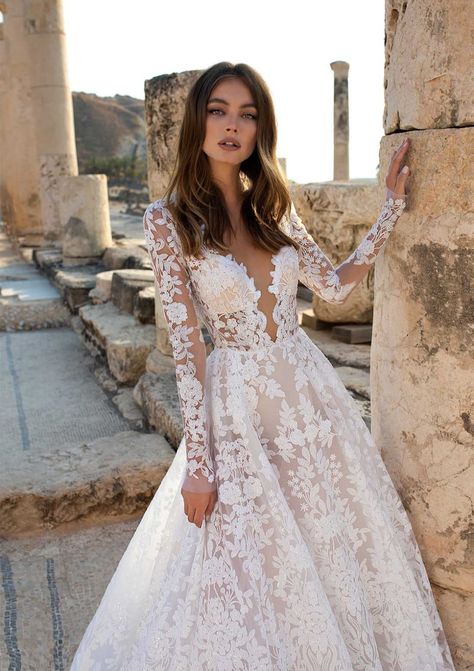 Wedding Gowns Long Sleeve, Low Cut Wedding Dress, Gowns Long Sleeve, Pnina Tornai Wedding Dress, Couture Bridal Gowns, Wedding Dresses Cinderella, Pnina Tornai, Fairytale Dress, Bride Gowns