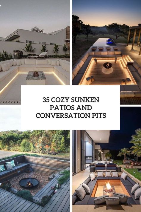 Backyard Sunken Patio, Sunken Patios, Chic Balcony, Pool Makeover, Outdoor Fire Pit Seating, Sunken Patio, Outdoor Fire Pit Area, Sunken Fire Pits, Fire Pit Seating Area