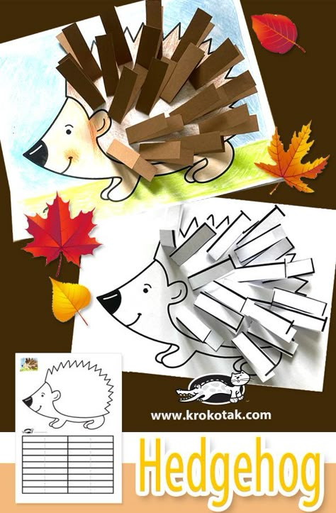 HEDGEHOG +free printable template Fall Hedgehog Craft, Porcupine Craft Preschool, Forest Animal Crafts, Kindergarten Drawing, Hedgehog Craft, Storytime Crafts, Insect Crafts, Fox Crafts, Fall Preschool Activities