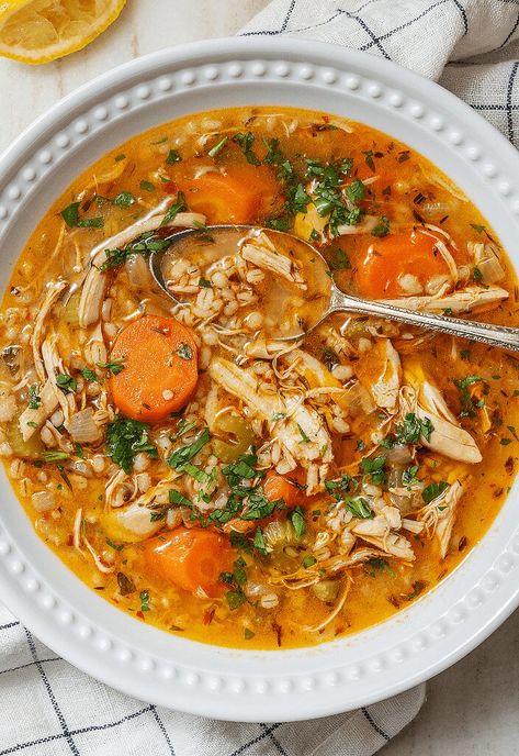 Mushroom Barley Stew, Hot Soup Recipes, Soup With Barley, Chicken Barley, Chicken Barley Soup, Barley Recipe, Tried And True Recipes, Barley Soup, Deep Dish Pizza