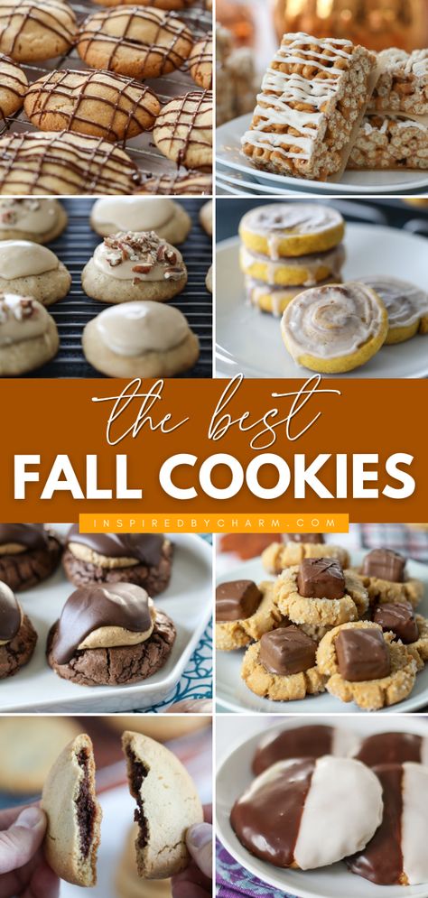 More fall baking ideas to look forward to! Everyone will love these simple desserts. In the flavors of pumpkin, apple, caramel, and more, these are the BEST fall cookies ever! Try these easy cookie recipes! Fall Crumbl Cookie Recipes, Handheld Fall Desserts, Baked Goods To Freeze, Fall Single Serve Desserts, Desserts To Win A Bake Off, Fall Themed Baked Treats, Autumnal Baking Recipes, October Cookie Ideas, Best Easiest Desserts