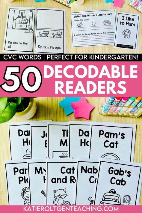 Looking for tips on using decodable books for kindergarten? This blog post explores the benefits of decodable books and how they can help build strong phonics skills and confidence in early readers. Learn how to incorporate decodable texts into your classroom routine and set your students on the path to reading success! Perfect for kindergarten teachers looking to support young learners. Beginning Reader Books Free Printable, Decodable Readers Kindergarten Free Printable, Decodable Readers First Grade, Emerging Reader Activities, Free Decodable Readers First Grade, Decodable Books, Kindergarten Books, Classroom Routines, Sentence Writing