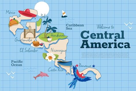 Central America Aesthetic, America Map Illustration, Salvador Culture, Central America Map, El Salvador Culture, Globe Illustration, Earth Drawing, Maps Aesthetic, Map Illustration