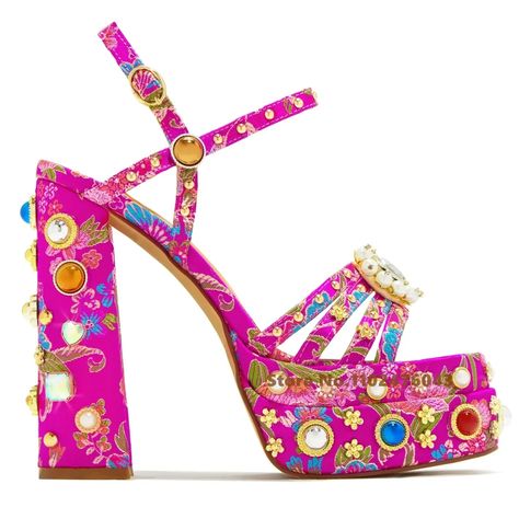 84.94US $ 20% OFF|Summer Women Rhinestone Platform Sandals Embroidered Fabric Chunky High Heels Sandals Square Toe Gemstones Sandalias De Mujer| |   - AliExpress Wang Heels, Shoe Model, Azalea Wang, Rhinestone Sandals, Chunky Sandals, Chunky High Heels, Fashion Collage, Crystal Brooch, Pink Heels