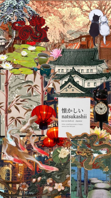 #japanese #anime #garden #japaneseflowergarden #dragon #vintage Ipad Wallpaper Japanese Aesthetic, Japanese Dragon Aesthetic, Japanese Lockscreen, Japanese Culture Aesthetic, Japanese Wallpaper Aesthetic, Amine Aesthetic, Japon Aesthetic, Fit Moodboard, Japan Collage