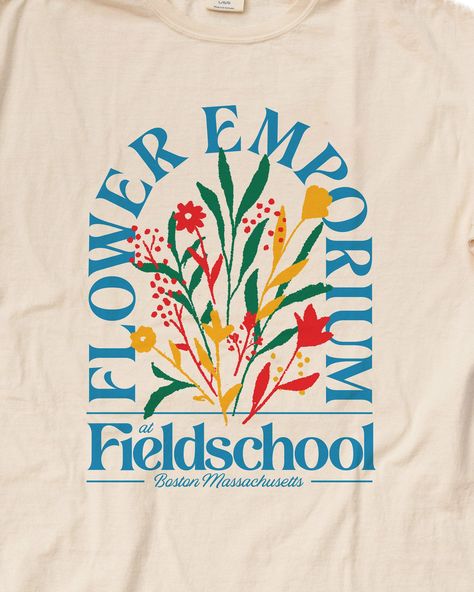 The Fieldschool Flower Emporium shirt has some beautiful retro vibes and it is one of our faves. Sophisticated, charming, and a lot less maintenance than real flowers. It’s a feel-good shirt for any day of the week. Made for everybody Vintage-washed and garment-dyed for a retro look and heavy feel 100% ring-spun heavy cotton for a super soft, comfortable feel that's gentle on skin No-shrink comfort and double-needle stitching for a dependable fit and lasting quality Classic crew style with a rib Vintage Flowers Design, Illustration Shirt Design, 70s Tshirt Design, Cute Merch Ideas, Vintage T-shirt, Retro T Shirt Designs, T-shirt Designs, Retro Tshirt Design, Flower Shirt Design