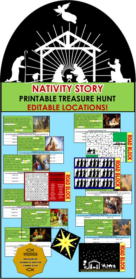 Nativity Treasure Hunt, Nativity Themed Christmas Party, Nativity Treasure Hunt For Kids, Nativity Scavenger Hunt Printable, Nativity Scavenger Hunt For Kids, Nativity Games For Kids, Christmas Story Scavenger Hunt, Nativity Scavenger Hunt, Nativity Story Printable